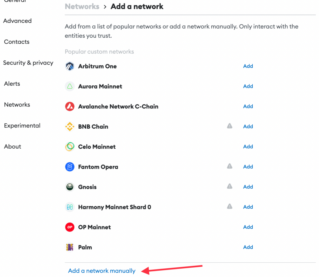 add network manually
