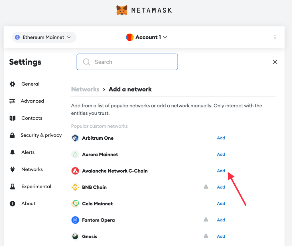 metamask settings