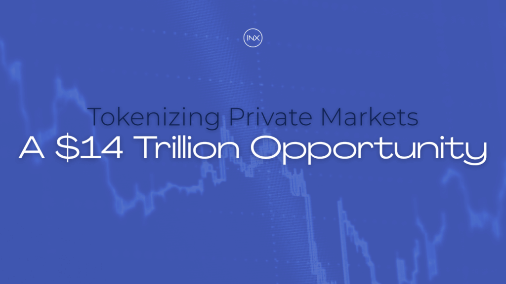 Title slide with the text "Tokenizing Private Markets – A $14 Trillion Opportunity" over a blue background with financial chart patterns.