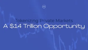 Title slide with the text "Tokenizing Private Markets – A $14 Trillion Opportunity" over a blue background with financial chart patterns.