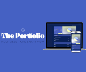 INX Portfolio interface displayed on a laptop and smartphone screen with the tagline 'The Portfolio – Multi-Asset. One Smart View.'