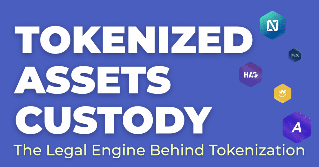 Blue INX-branded banner with the headline “What Makes a Tokenized Asset Real? Custody.” displayed in bold yellow and white typography.