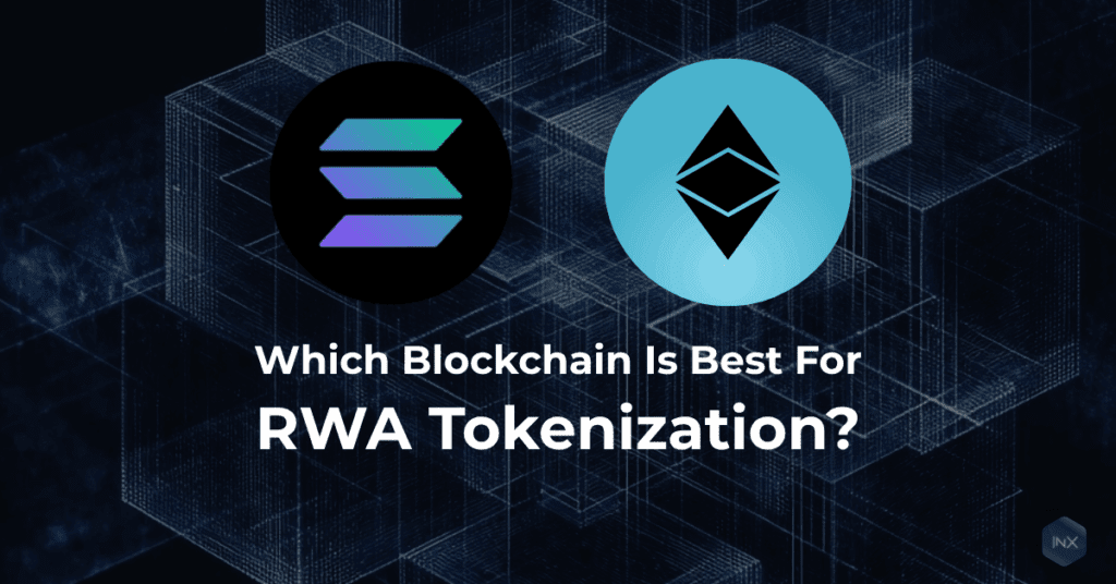 Ethereum and Solana logos side-by-side with the title “Which Blockchain Is Best for RWA Tokenization?”